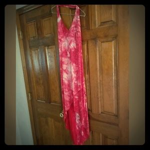 Slinky, sparkly, red tie-dye halter dress (L)